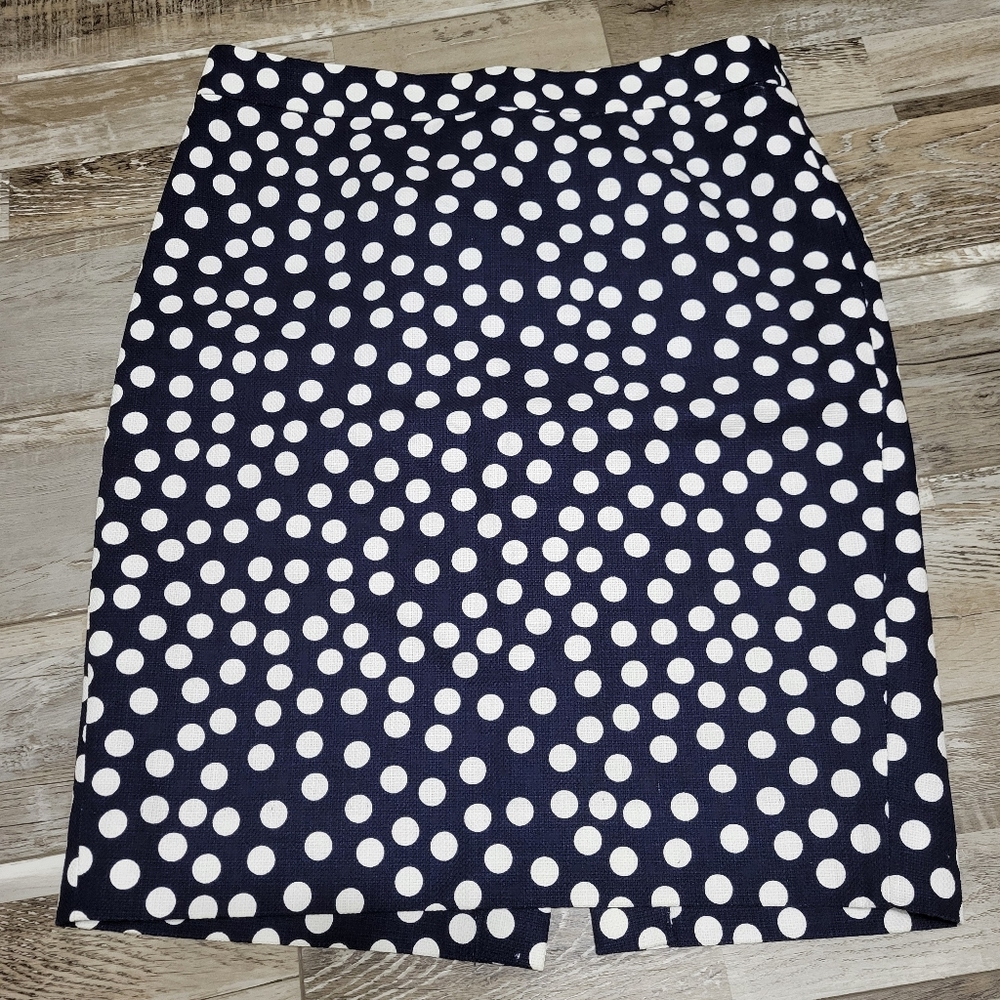 J Crew The Pencil Skirt Navy White Polka Dot Size 2 - Picture 2 of 6